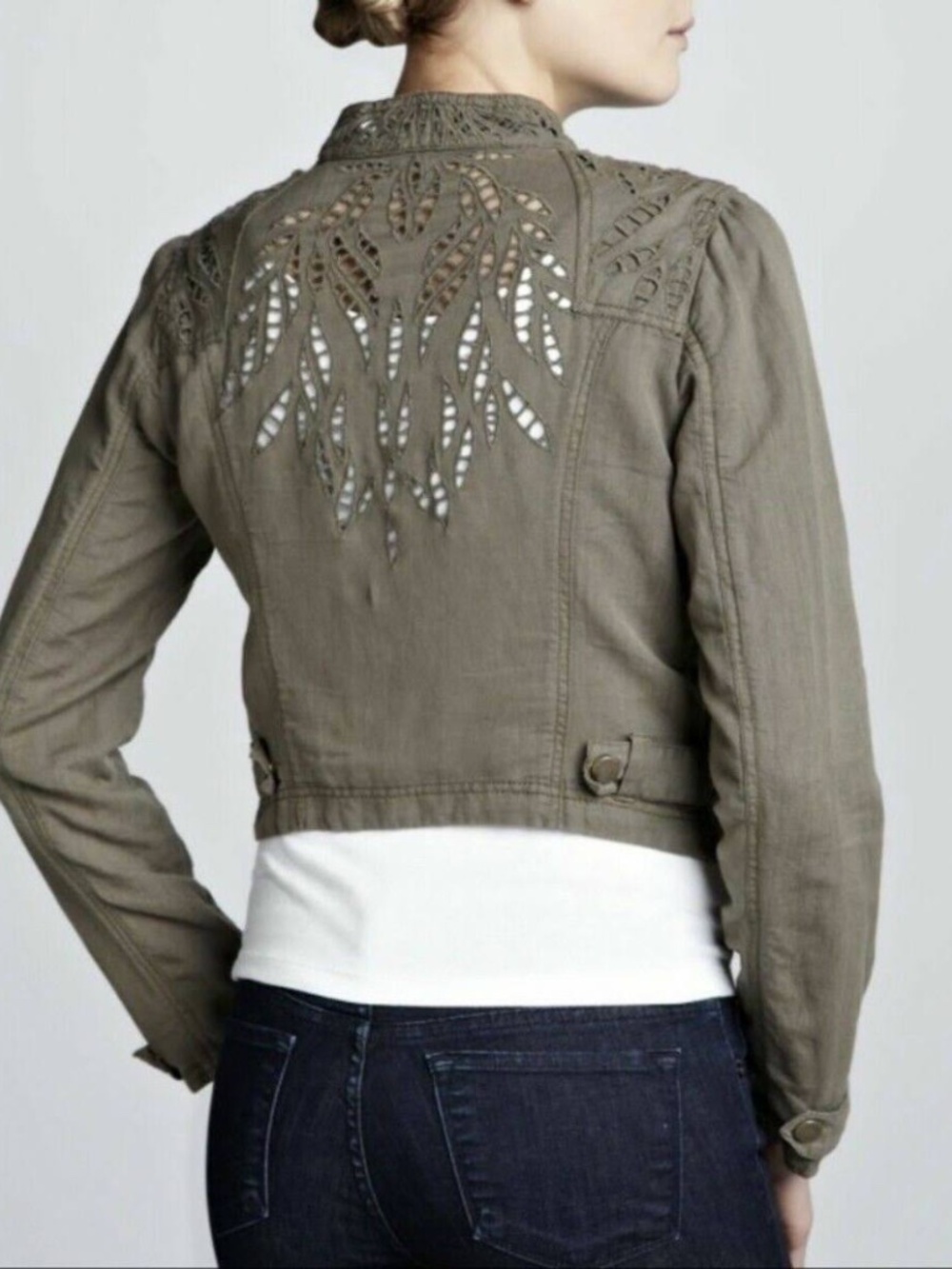 Free People Linen Blend Eyelet Embroidered Jacket - Size 6